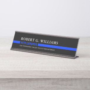 Dünne blaue Linie minimale personalisierte Polize Schreibtischnamensplakette