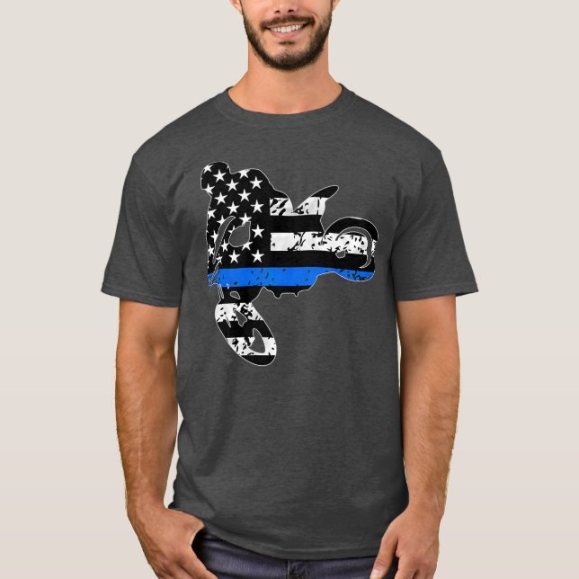 Dünne blaue Linie Motocross-Rennrad-Polizist T-Shirt (Vorderseite)