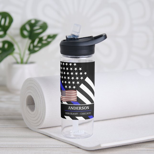 Dünne blaue Linie, Polizei, amerikanische Flagge,  Trinkflasche (Yoga)