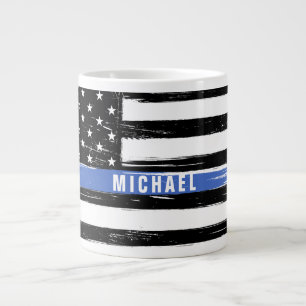 Dünne Blaue Linie Polizei-Flagge Grunge Personalis Jumbo-Tasse
