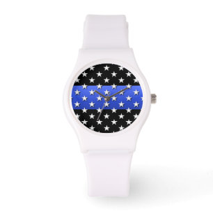 Dünne blaue Linie Polizei-US Flagge Armbanduhr