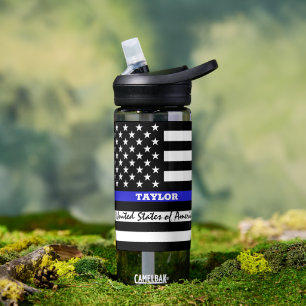 Dünne blaue Linie und personalisierte Polizeiflagg Trinkflasche