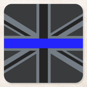 Dünne Blaue Linie Union Jack Dekor Rechteckiger Pappuntersetzer