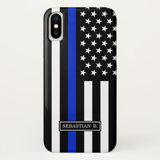 Dünne Blue Line-amerikanische Flagge Case-Mate iPhone Hülle (Rückseite)