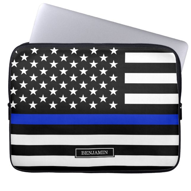 Dünne Blue Line-amerikanische Flagge Laptopschutzhülle (Vorderseite)