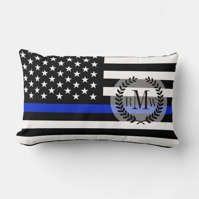 Dünne Blue Line-amerikanische Flagge Lendenkissen (Vorderseite)
