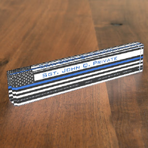 Dünne Blue Line-amerikanische Flagge Namensplakette