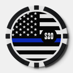 Dünne Blue Line-amerikanische Flagge Pokerchips