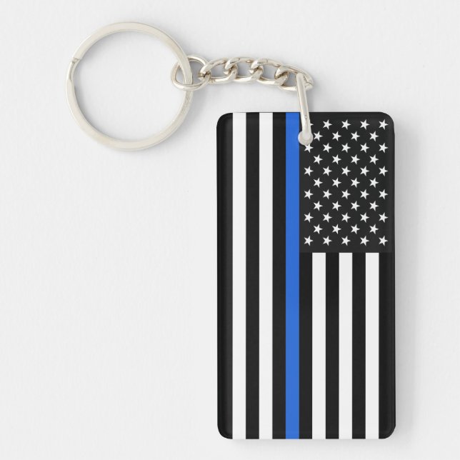 Dünne Blue Line-amerikanische Flagge Schlüsselanhänger (Vorderseite)