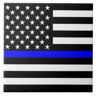 Dünne Blue Line-amerikanische Flagge Schwarzweiss Fliese