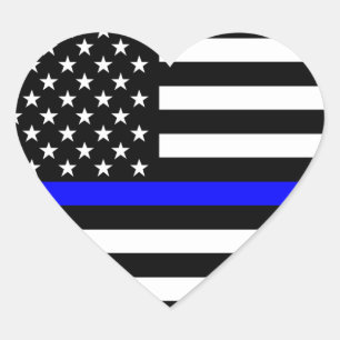 Dünne Blue Line-amerikanische Flagge Schwarzweiss Herz-Aufkleber