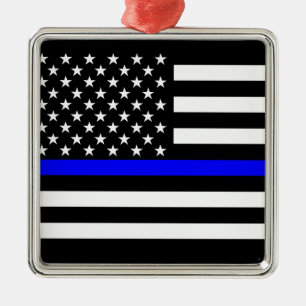 Dünne Blue Line-amerikanische Flagge Schwarzweiss Silbernes Ornament
