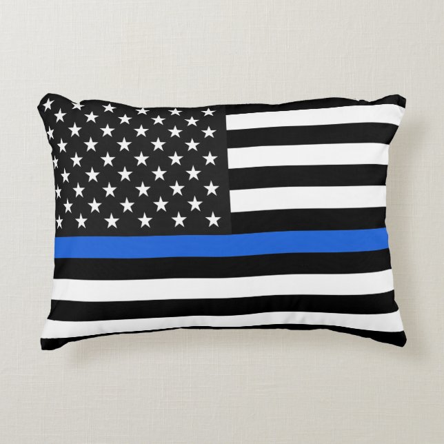 Dünne Blue Line-amerikanische Flagge Zierkissen (Vorderseite)