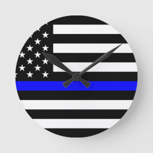 Dünne Blue Line-Polizeibeamte-Denkmal-Flagge Runde Wanduhr