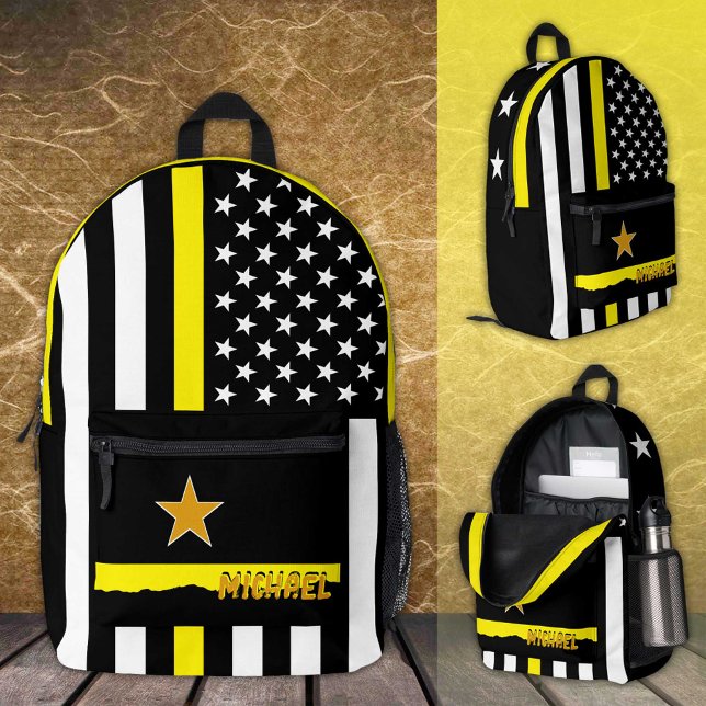 Dünne gelbe Leinensack, amerikanische Flaggenversa Bedruckter Rucksack (Von Creator hochgeladen)