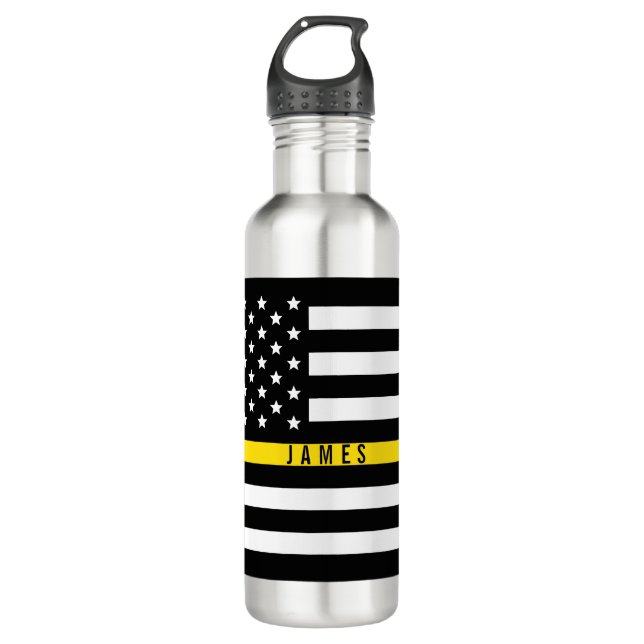 Dünne gelbe Linie Edelstahlflasche (Vorderseite)