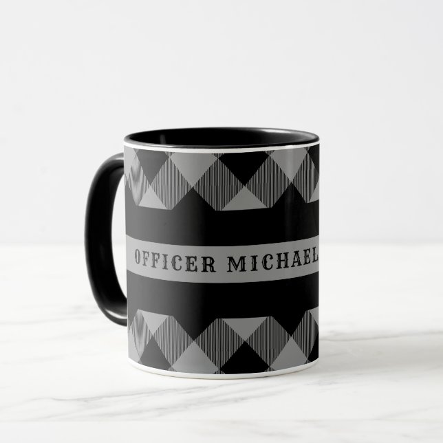 Dünne graue Linie Korrekturbüffel-kariertes Tasse (Vorderseite Links)