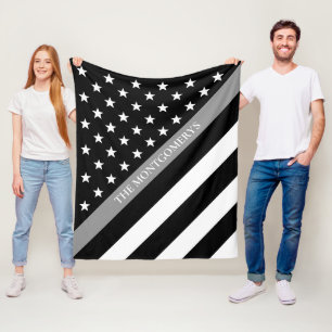 Dünne graue Linie Korrekturflaggen-Monogramm-Name Fleecedecke