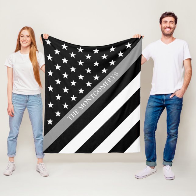 Dünne graue Linie Korrekturflaggen-Monogramm-Name Fleecedecke (Beispiel)