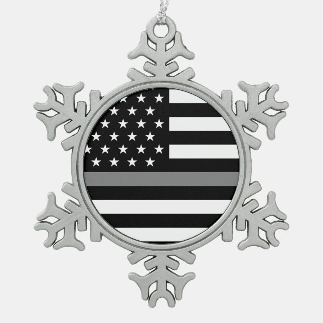 Dünne graue Linie Korrekturoffizier Schneeflocken Zinn-Ornament (Vorderseite)