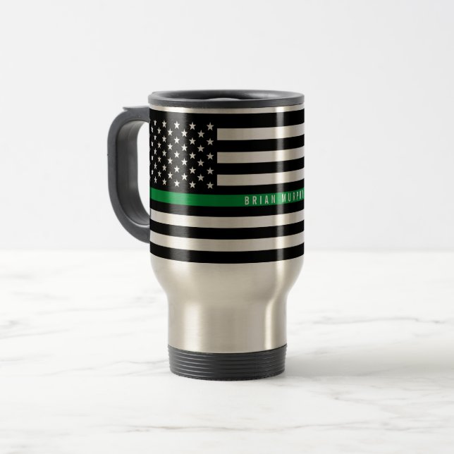 Dünne Grenze-Militärflaggen-Monogramm groß Reisebecher (Vorderseite Links)
