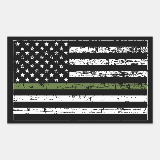 Dünne grüne Linie Military US-Flagge gebeutelt Sti Rechteckiger Aufkleber (Vorderseite)