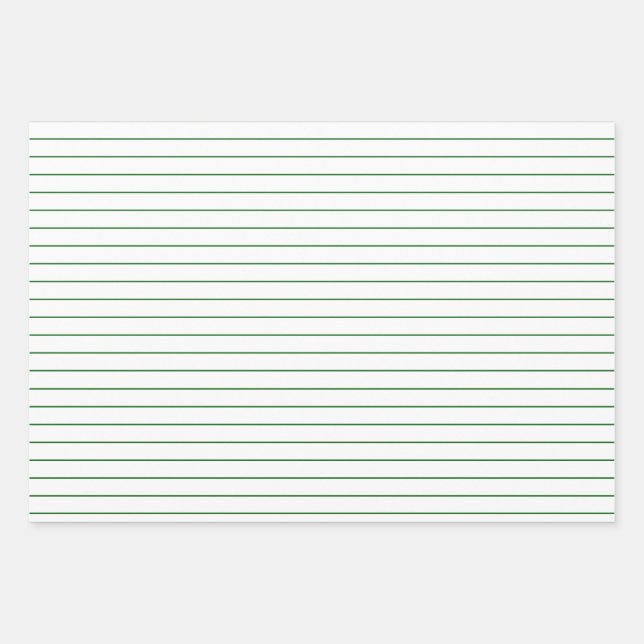 Dünne grüne Streifen auf weißem Party oder Weihnac Geschenkpapier Set (Vorderseite)