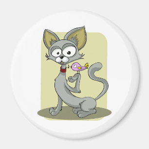 Dünne Katze und rosa Vogel Magnet