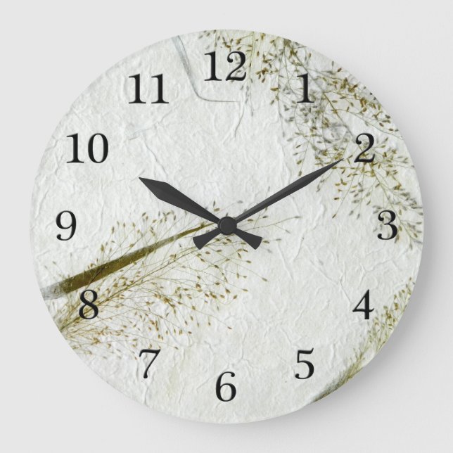 Dünne Klingen aus Gras, japanisches Reißpapier Große Wanduhr (Vorderseite)