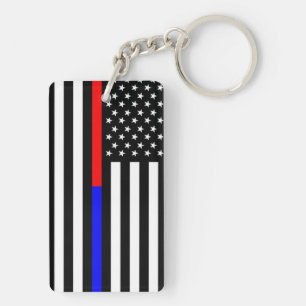dünne Linie Polizeifeuerwehrmannsymbol USA des Schlüsselanhänger