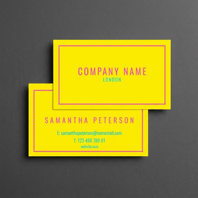 Dünne Neonfarben, rosa und gelb Visitenkarte (Thin neon pink and yellow business card.)
