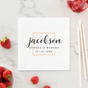 Dünne orange Rand Hochzeitsservietten mit Nachname Serviette