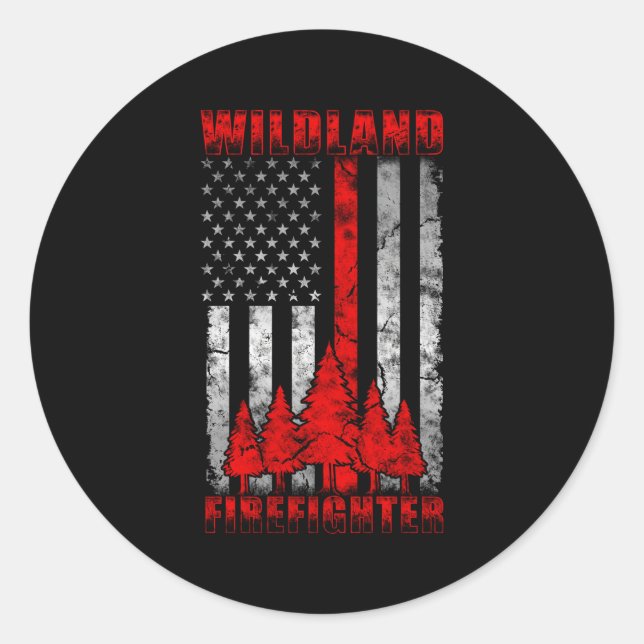 Dünne Red Line American Flag Wildland Feuerwehrman Runder Aufkleber (Vorderseite)