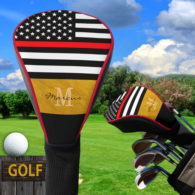 Dünne Red Line & Firefighter Flag USA / Mit Monogr Golf Headcover (Von Creator hochgeladen)
