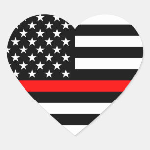 Dünne rote Linie amerikanische Flagge Schwarzweis Herz-Aufkleber