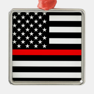 Dünne rote Linie amerikanische Flagge Schwarzweiss Ornament Aus Metall