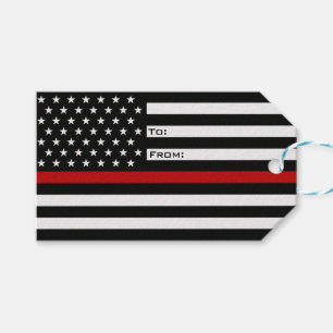 Dünne rote Linie Feuerwehrmann-Flagge Geschenkanhänger