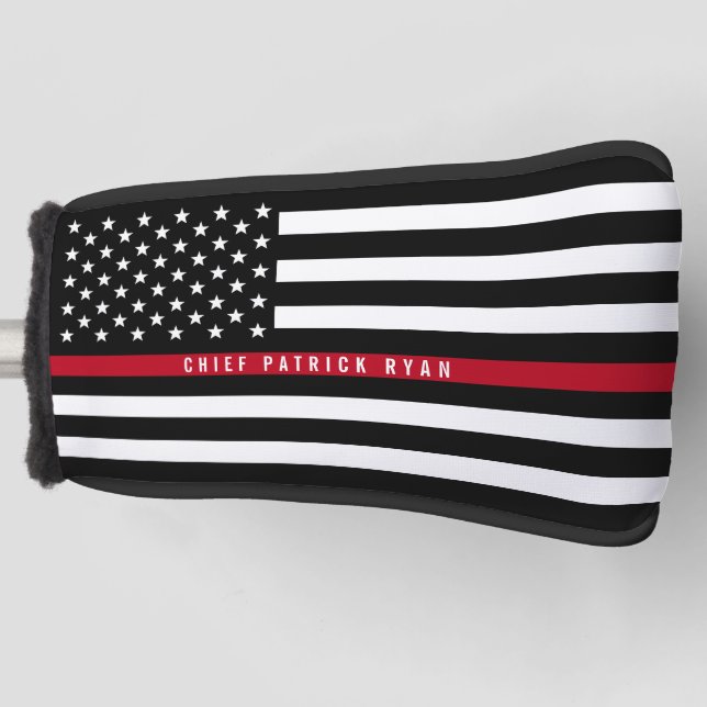 Dünne rote Linie Feuerwehrmann-Flagge-Monogramm Golf Headcover (Vorderseite)