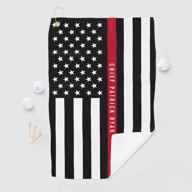 Dünne rote Linie Feuerwehrmann-Flagge-Monogramm Golfhandtuch (Insitu)