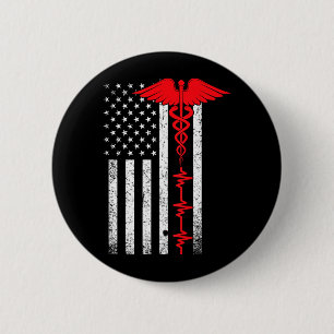 Dünne rote Linie USA-Flagge Krankenschwester Button