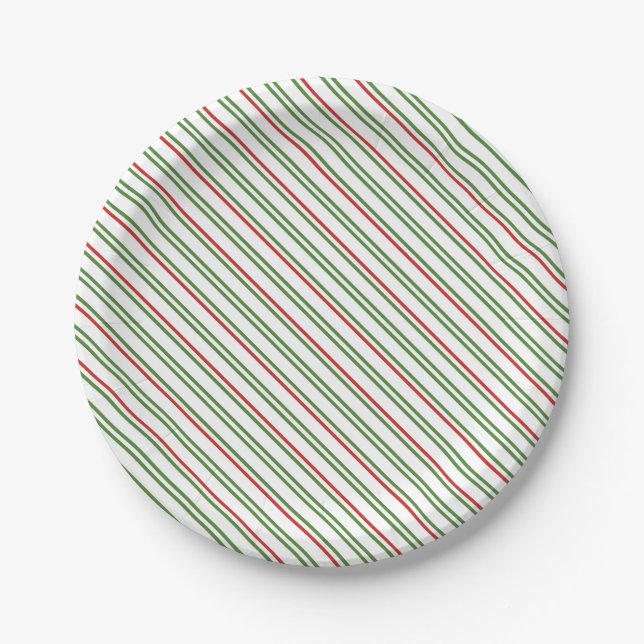 Dünne rote und grüne diagonale Streifen Weihnachte Pappteller (Vorderseite)