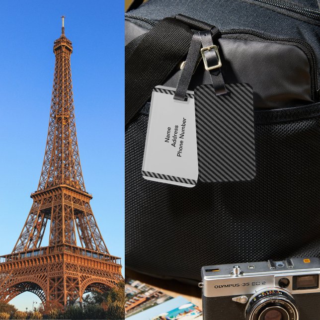 Dünne schwarze und graue Diagonalstreifen Gepäckanhänger (Thin Black and Gray Diagonal Stripes Luggage Tag)