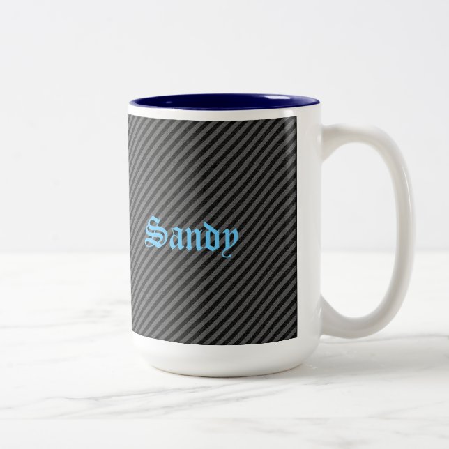 Dünne schwarze und graue Diagonalstreifen Zweifarbige Tasse (Rechts)