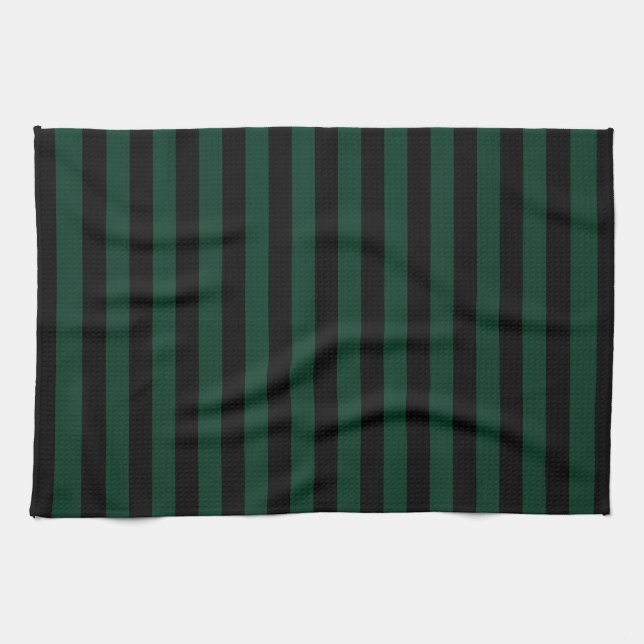 Dünne Streifen - Schwarz und Dunkelgrün Handtuch (Horizontal)