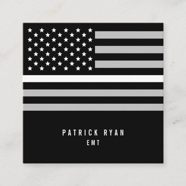 Dünne weiße Linie amerikanische Flagge EMS Quadratische Visitenkarte (Vorderseite)