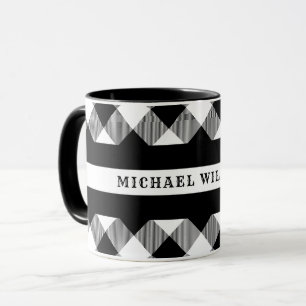 Dünne weiße Linie Büffel-kariertes Monogramm EM Tasse