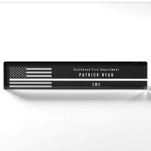 Dünne weiße Linie Flagge-Monogramm EMS Namensplakette