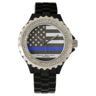 *~* dünner Flaggen-Polizeibeamte-Frau Blue Lines Armbanduhr