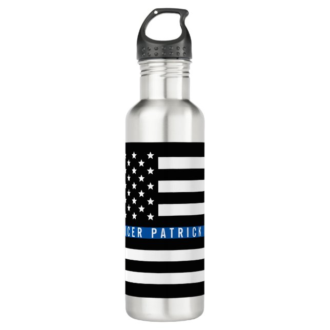 Dünnes Blue Line-Flagge-Monogramm Edelstahlflasche (Vorderseite)