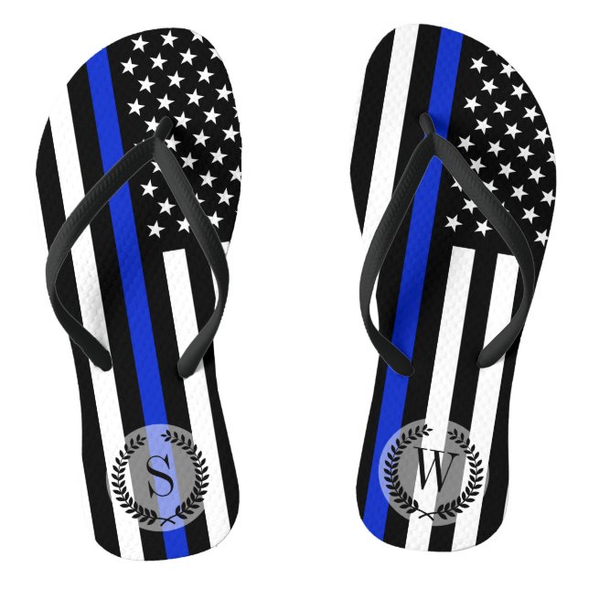 Dünnes Blue Line-Flagge-Monogramm Flip Flops (Fußbett)